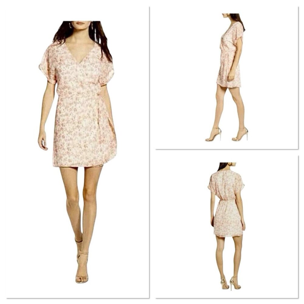 All in Favor Simone Floral Wrap Front Minidress in Multi Animal Peach Women‎ XL